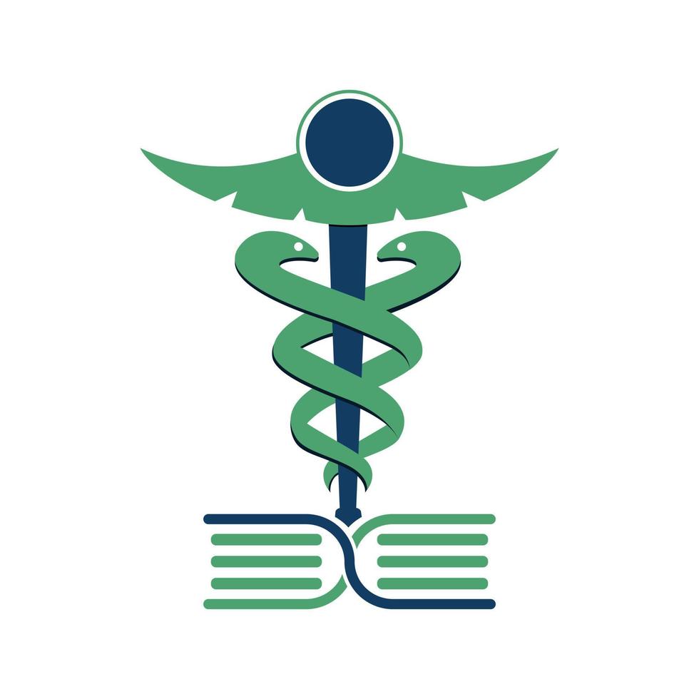 diseño vectorial del logotipo médico del libro caduceo. diseño de plantilla vectorial de concepto de libro médico. vector