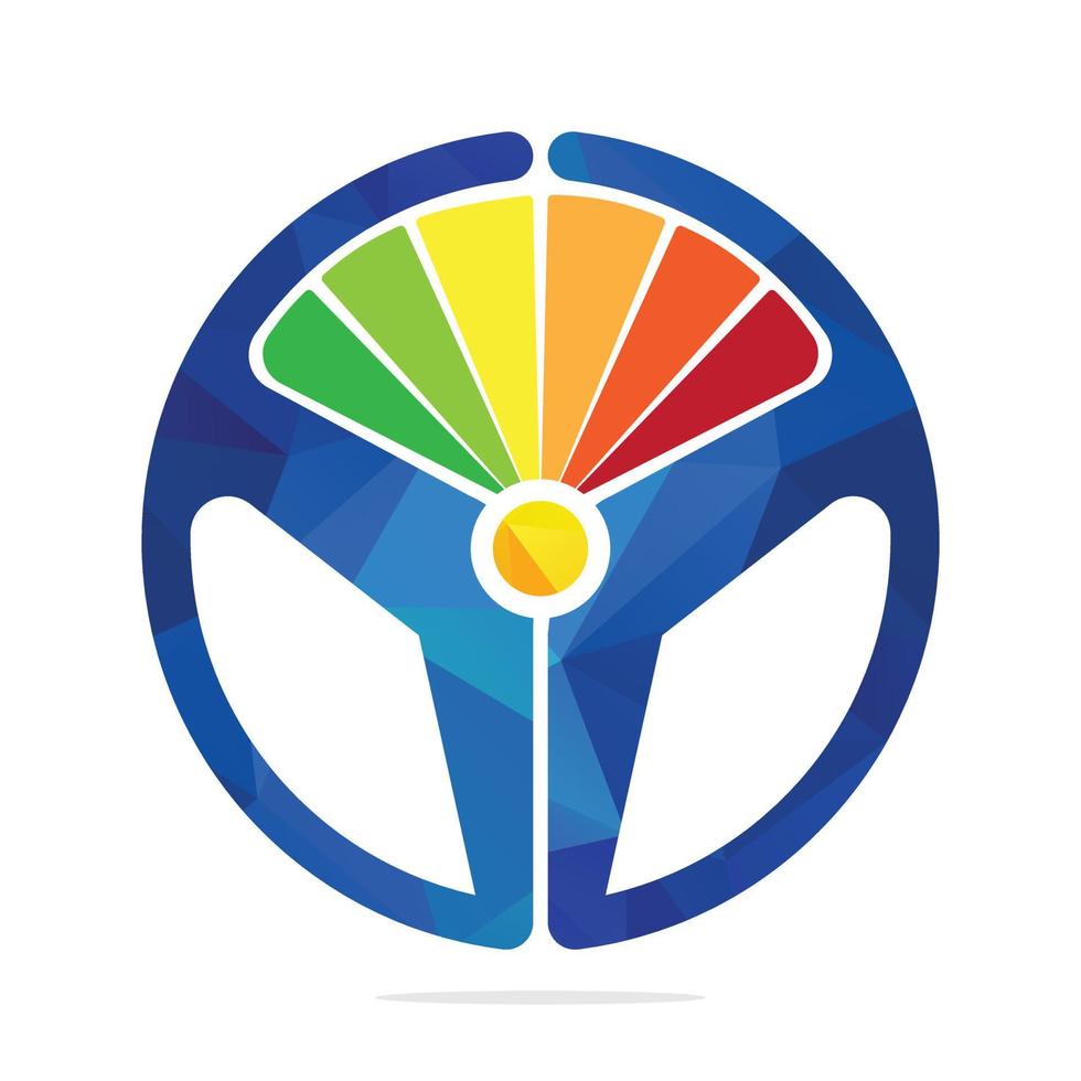 Steering wheel speed meter logo concept design. Colorful speed meter with steering wheel icon. vector