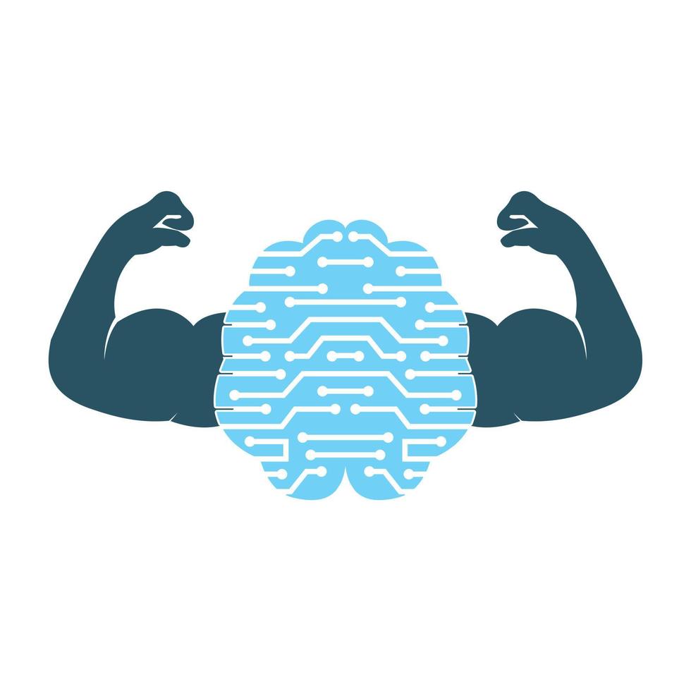 Strong Technical brain vector logo design. Strong Brain Connection with strong biceps.
