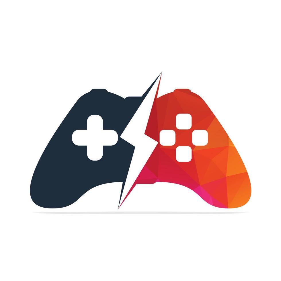 Lightning Bolt gaming logo vector. Joystick logo combination with thunder. vector