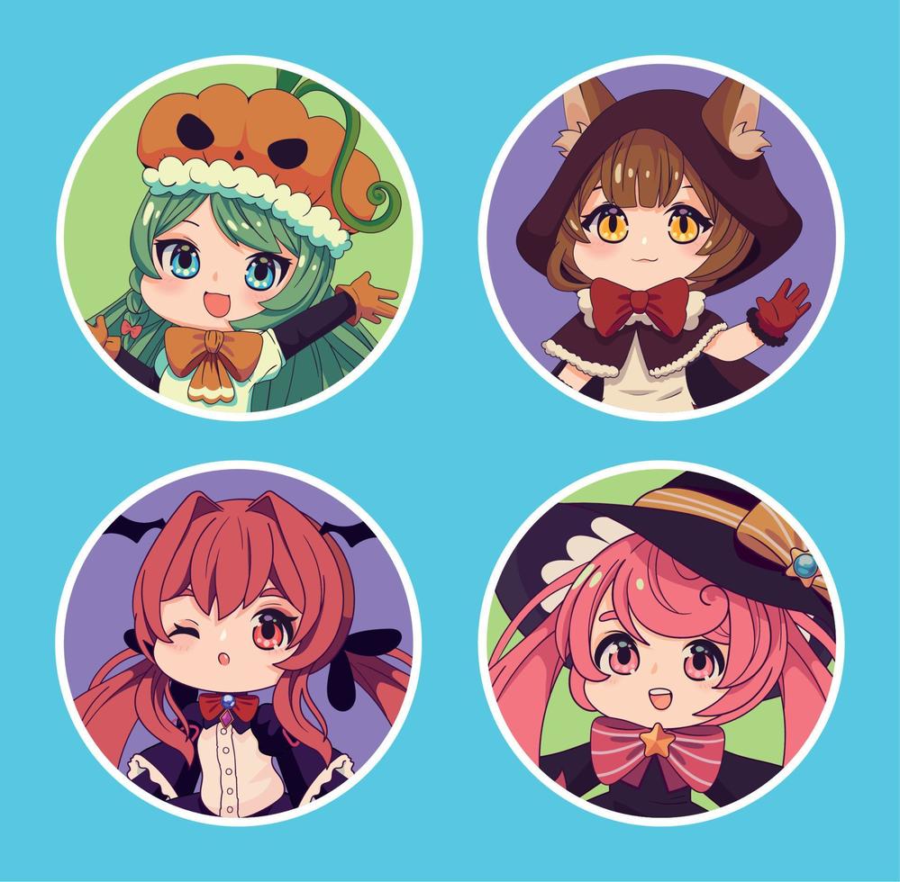set cute anime chibi vector