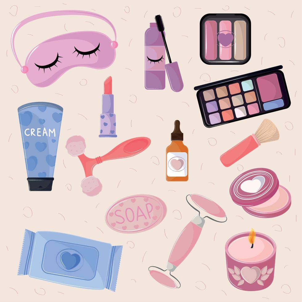 beauty makeup korean, icon set vector