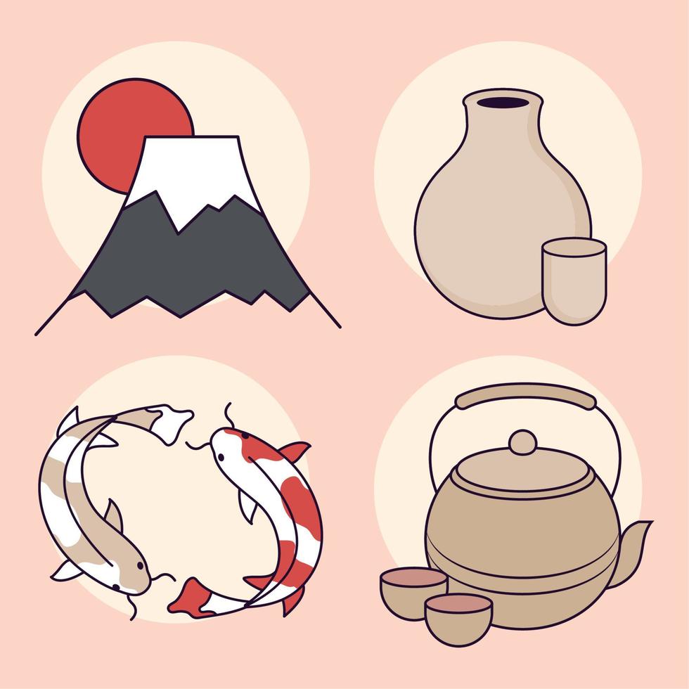 japanese culture icons vector