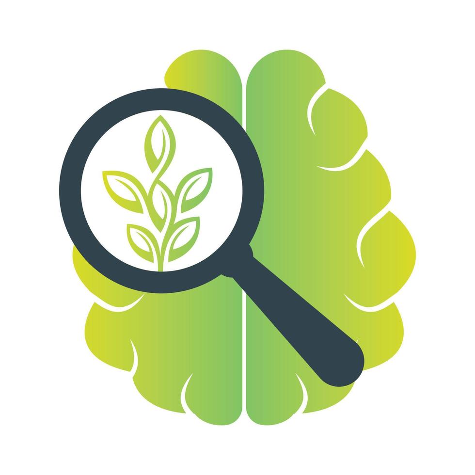 Organic brain magnifying glass and tree logo design. Tree find in mind concept design. vector