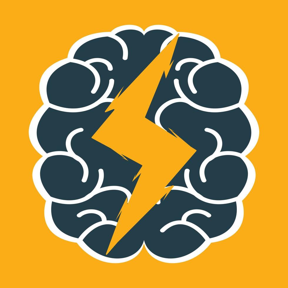 Thunder Brain combination logo vector design. Brain bolt vector template.