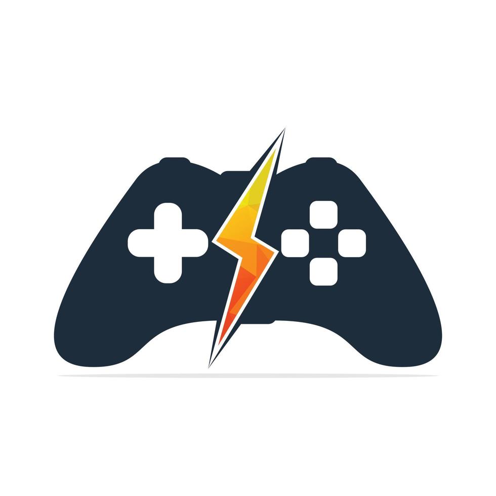 Lightning Bolt gaming logo vector. Joystick logo combination with thunder. vector