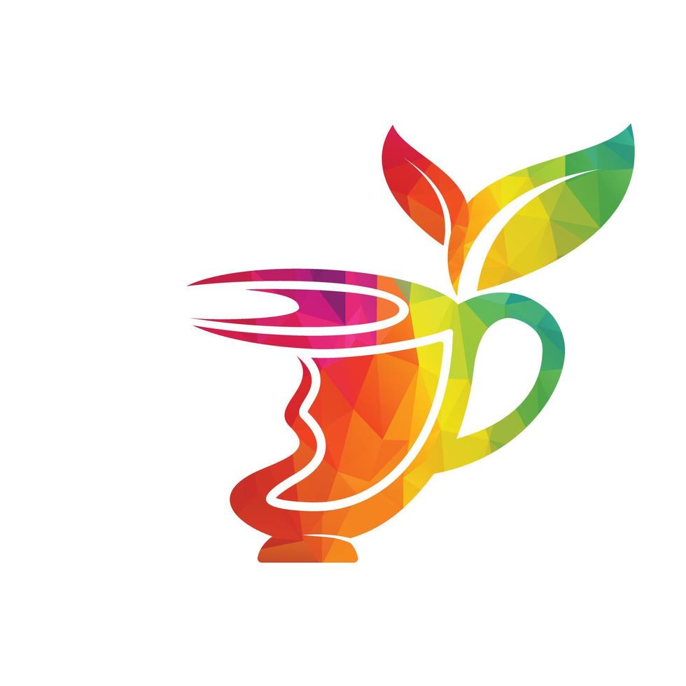 plantilla de diseño de logotipo de té verde fresco. taza de té verde y diseño de vector de logotipo de hojas.