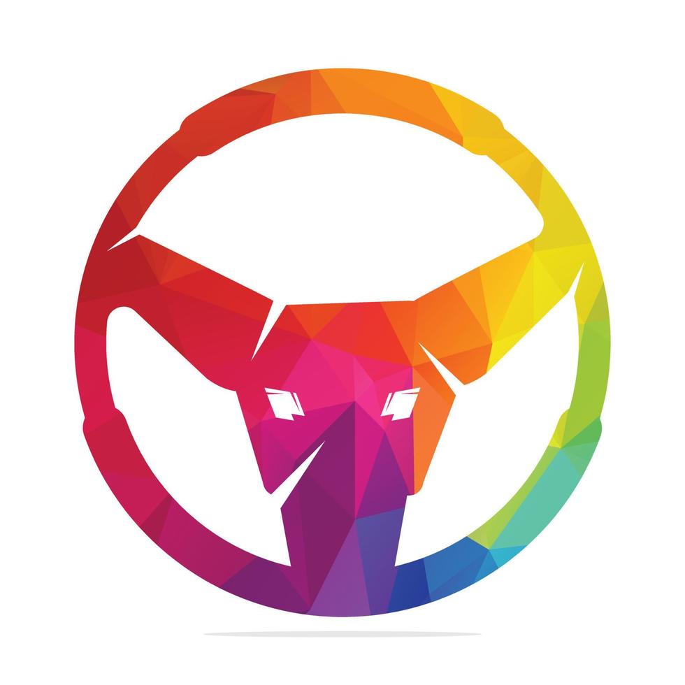 cabeza de toro en el icono del volante aislado sobre fondo blanco. Potente diseño de icono de vector de rueda de coche.