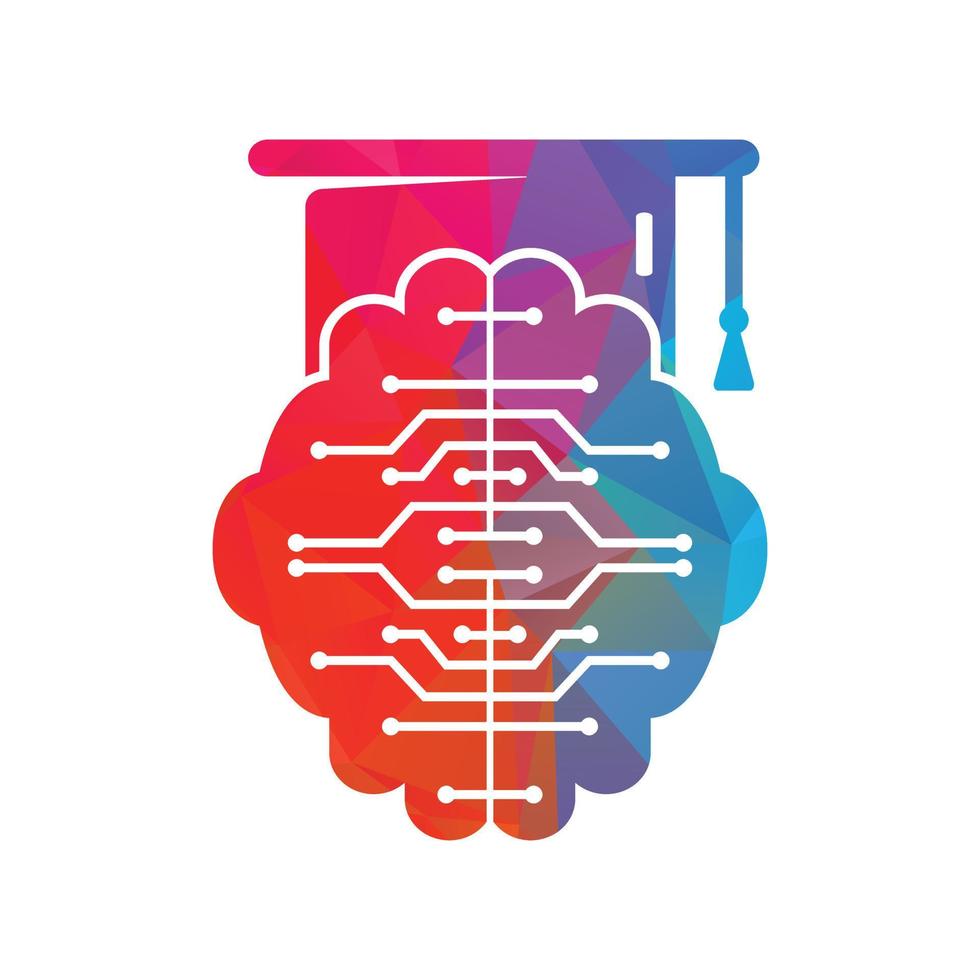 Brain and graduation cap icon design. Educational and institutional logo design. vector