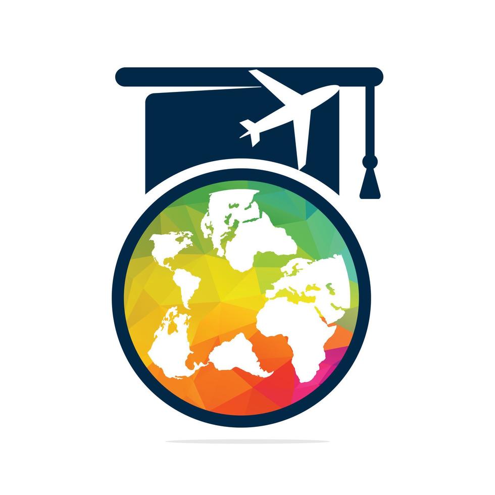 Study abroad vector logo design. Graduation cap and globe icon.