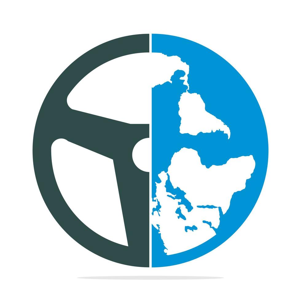 Drive world vector logo design. Steering wheel and world symbol or icon.
