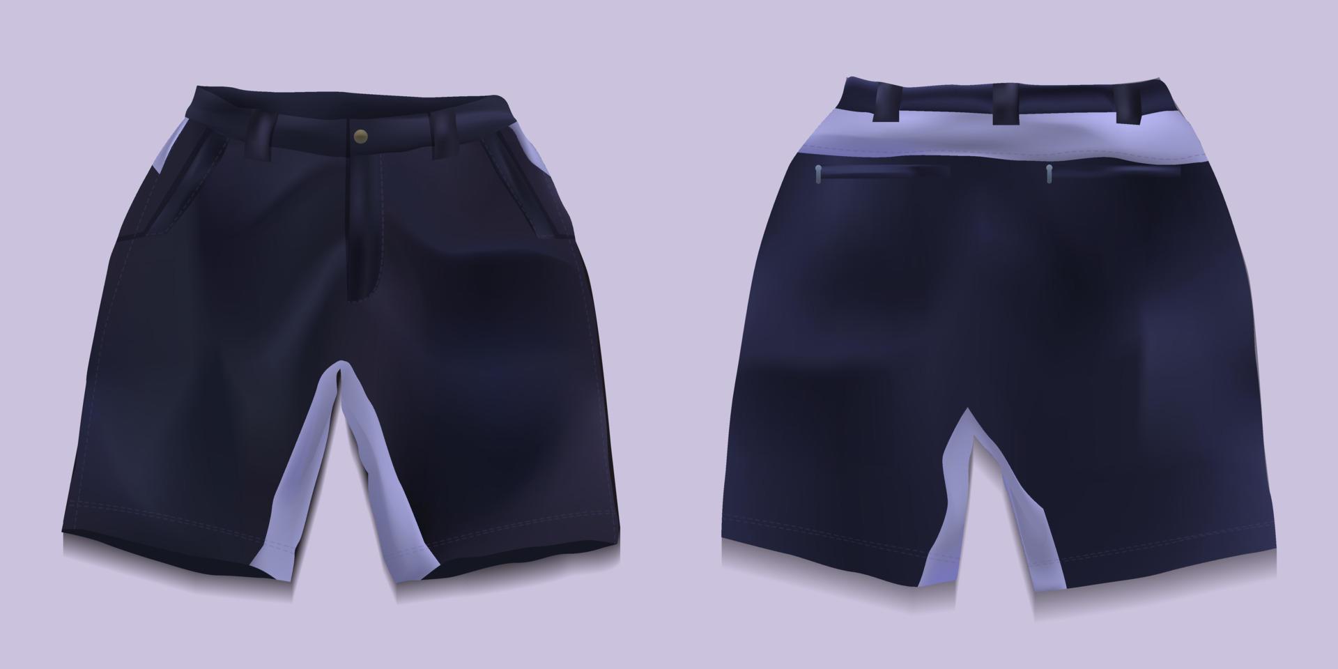 Men's Shorts Mockup Front And Back View. Vector Illustration