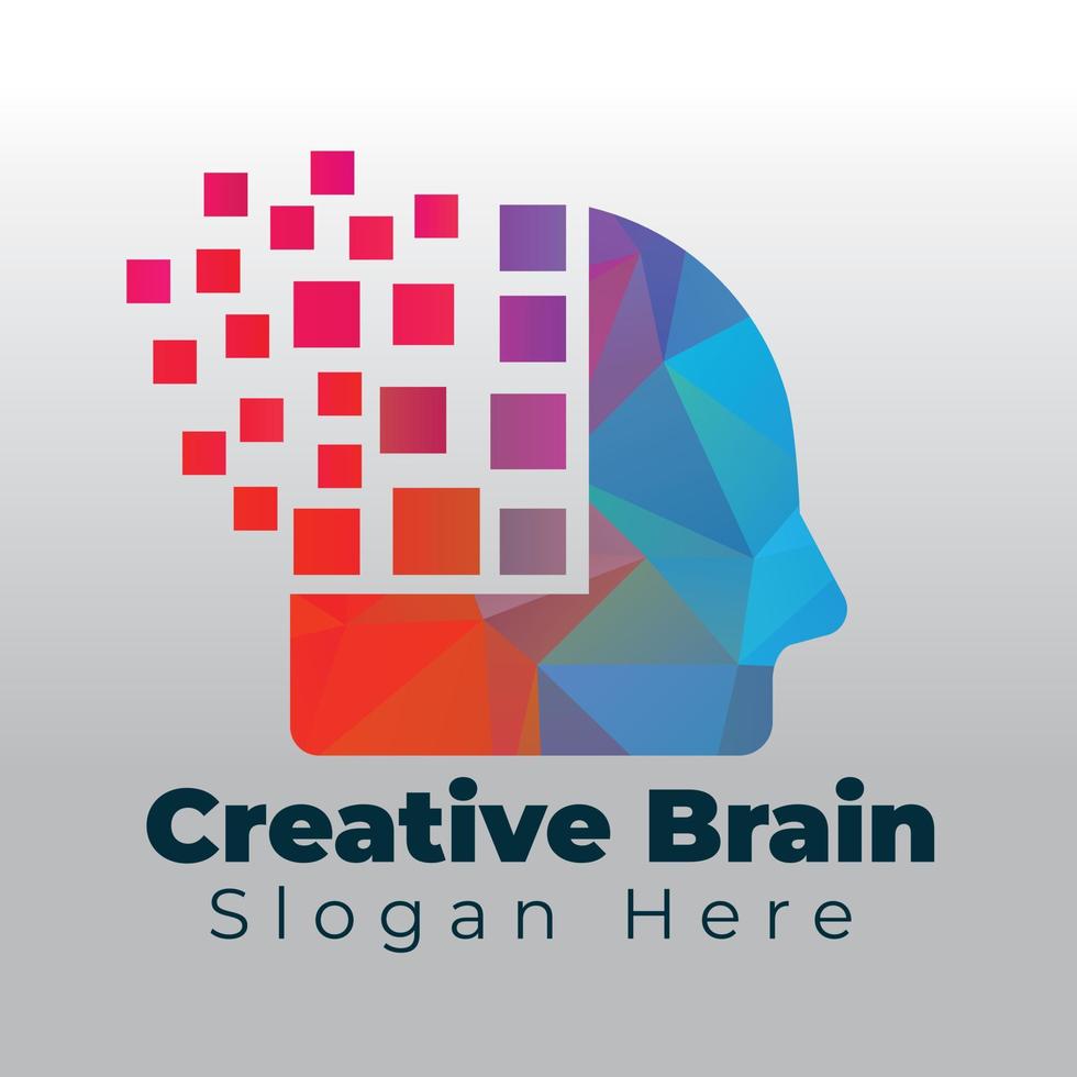 Head with brain pixel vector illustration design. Human head and brain vector icon.