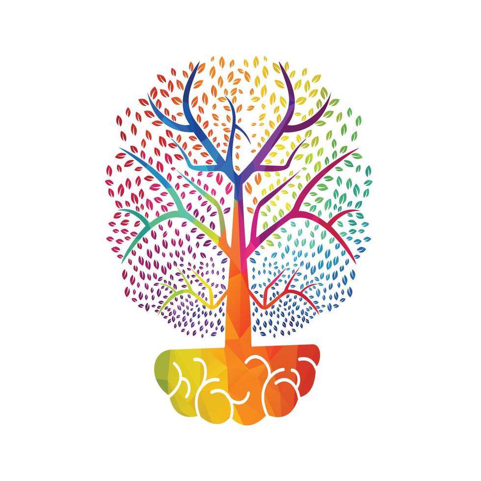 Tree Grow Logo Design. Tree Growing Inside The Brain Icon. vector