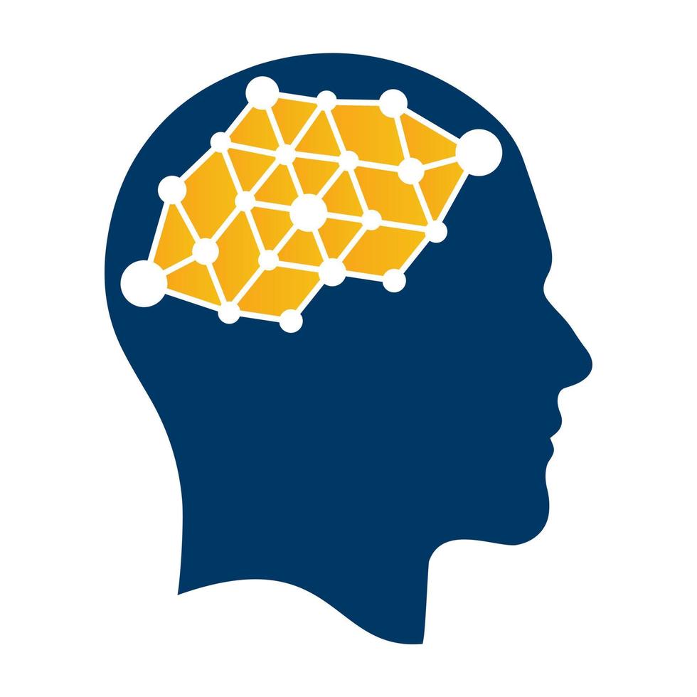 diseño de concepto de logotipo de vector de conexión de cerebro humano. idea creativa del concepto del logotipo de la cabeza humana tecno.