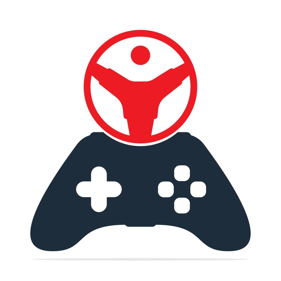 diseño del vector del logotipo del concepto del volante del juego. combinación de joystick con vector de volante.