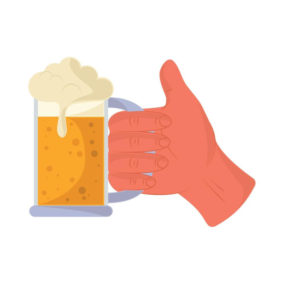 mano que sostiene el icono de la cerveza vector