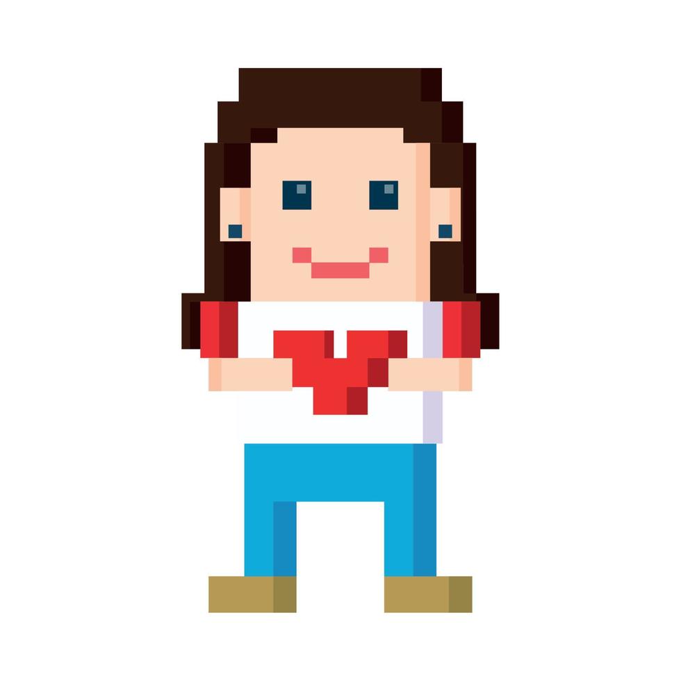 girl with heart pixel 8 bit vector