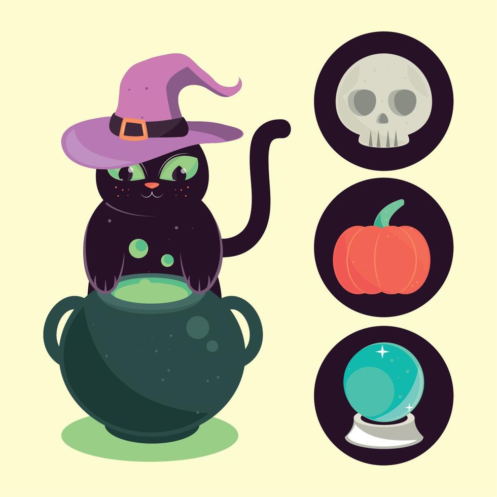 halloween cat icons vector