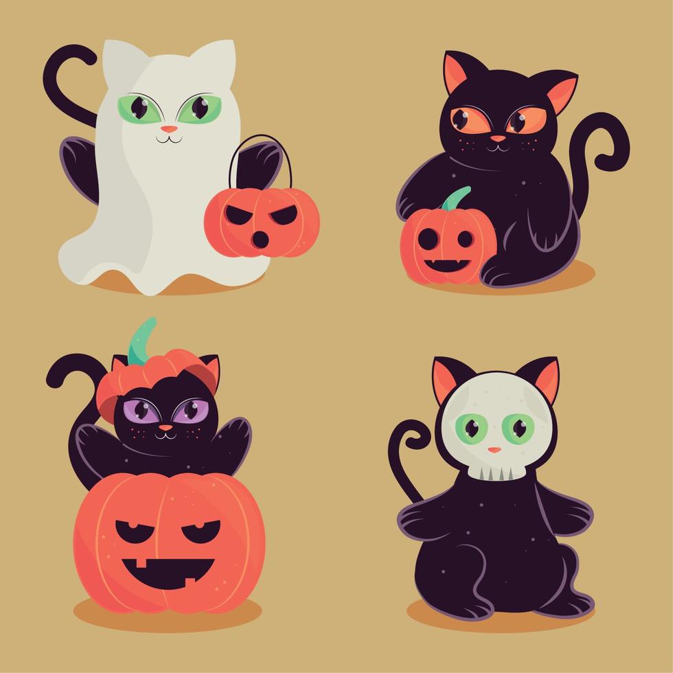 halloween cats icons collection vector