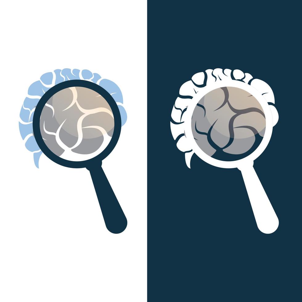 Find Brain Logo Design Template. Magnifying glass brain logo design icon. vector