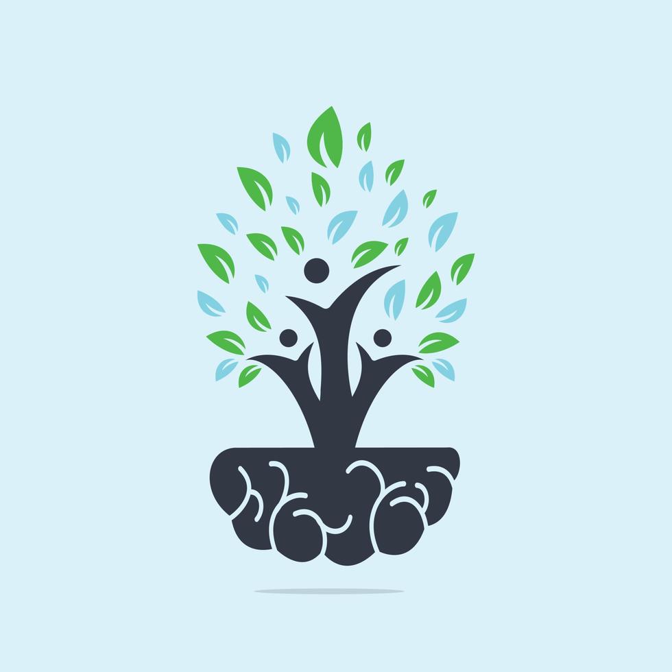 People tree grow on brain concept. Healthy people logo design. vector