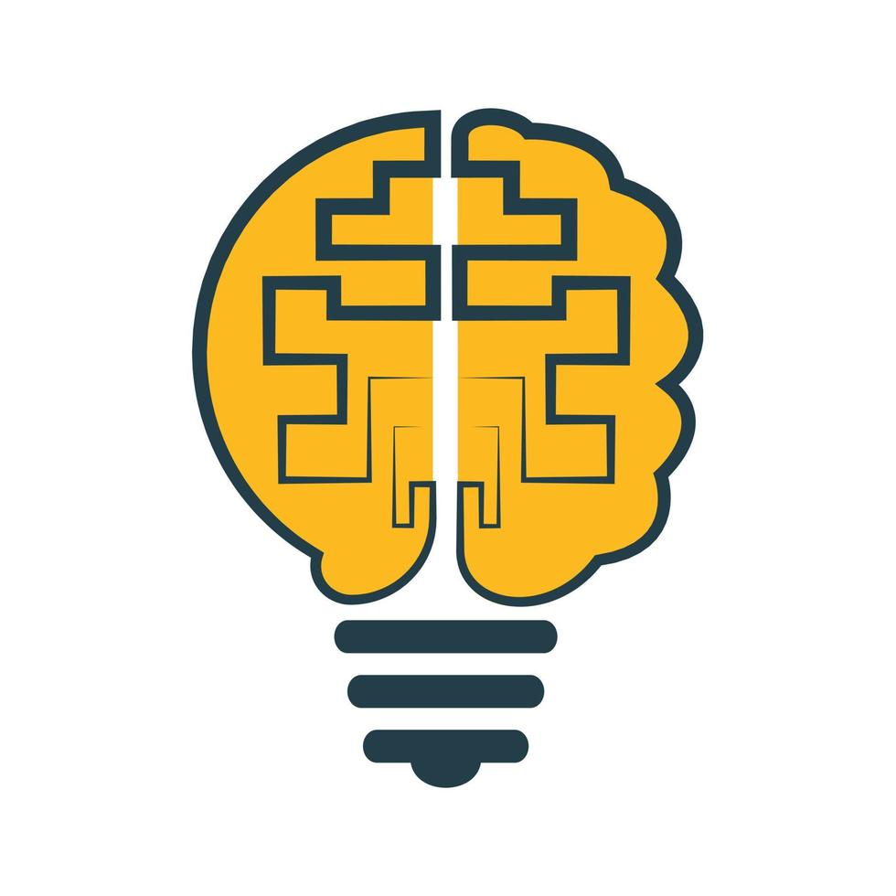 diseño de logotipo de bulbo y cerebro. icono de vector de cerebro de idea de bombilla creativa.