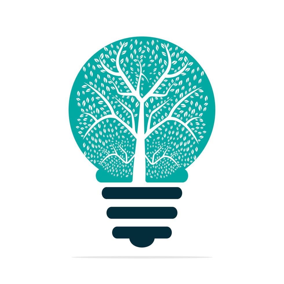 Brain tree and bulb lamp combination logo. Tree in bulb template design. vector