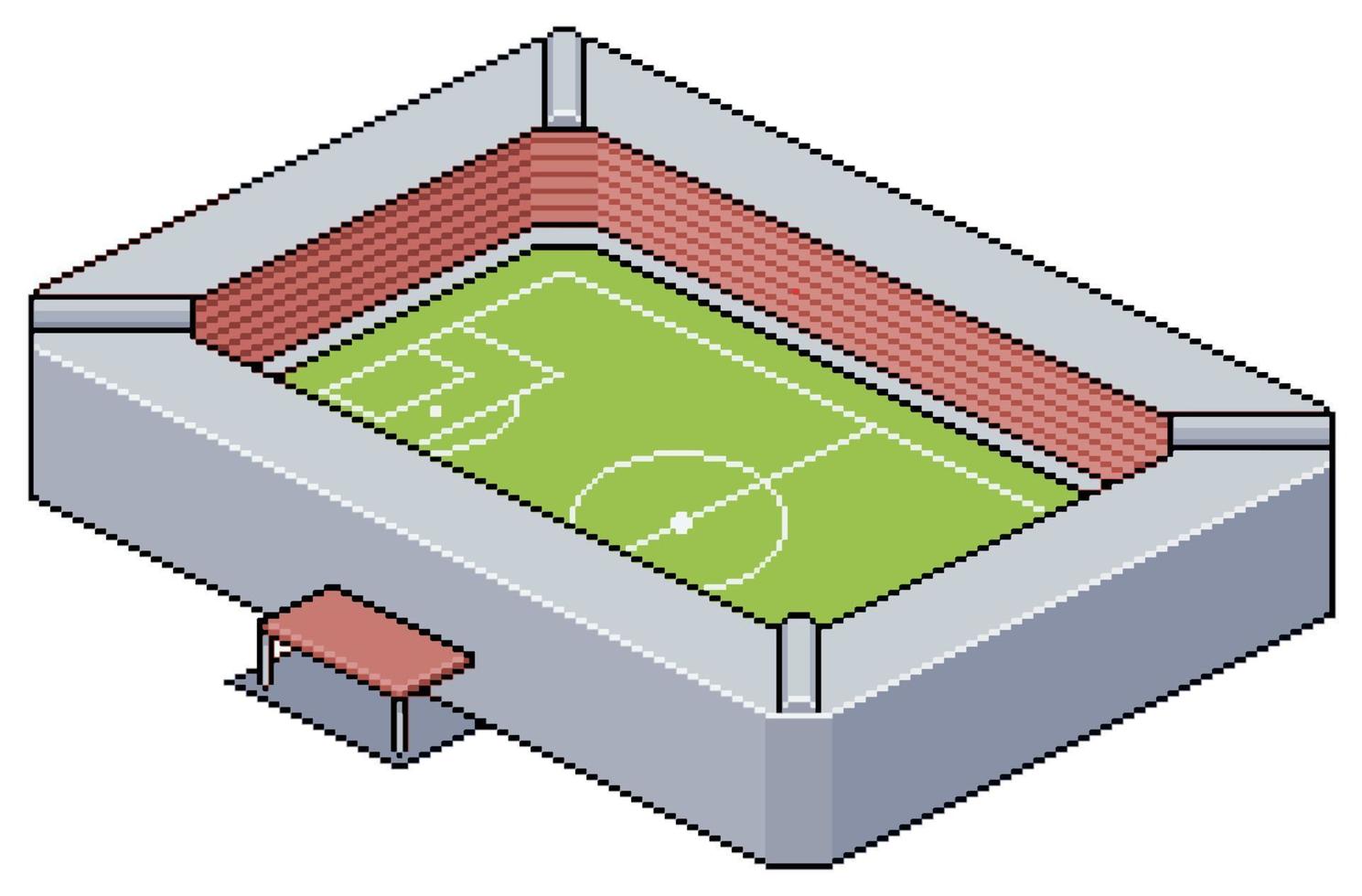 vector de construcción de estadio de fútbol isométrico de pixel art para juego de 8 bits sobre fondo blanco