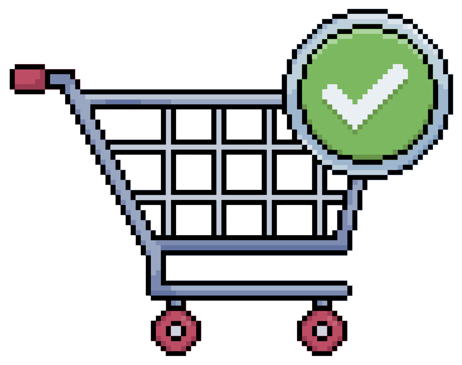 Pixel art shopping cart with verified icon vector icon for 8bit game on
