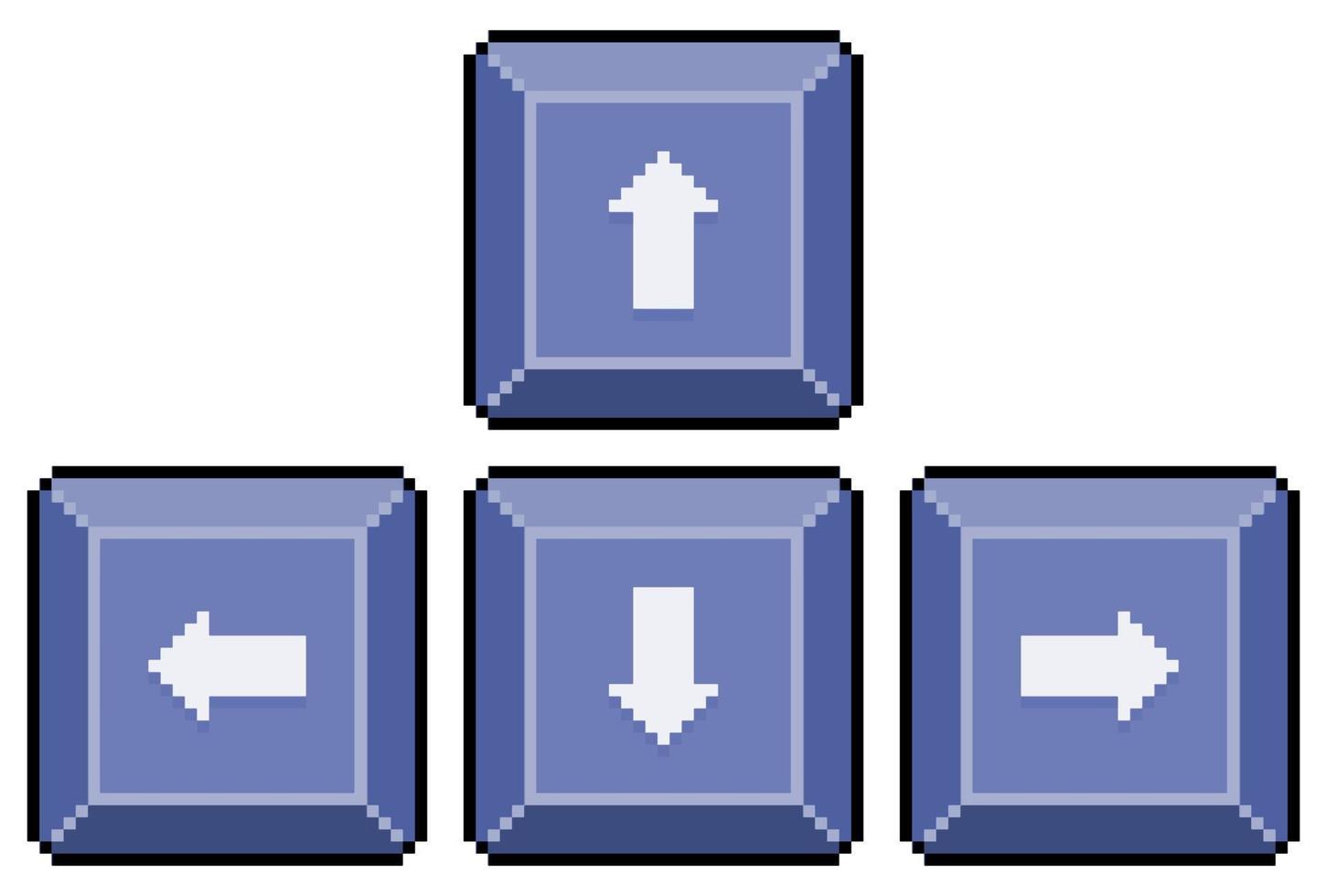 teclas de flecha del teclado de pixel art. icono de vector de teclas de reproducción de teclado para juego de 8 bits sobre fondo blanco