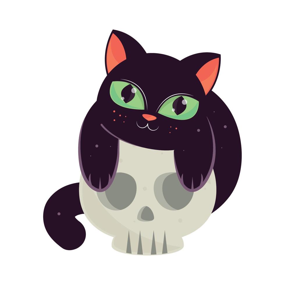 calavera y gato negro de halloween vector