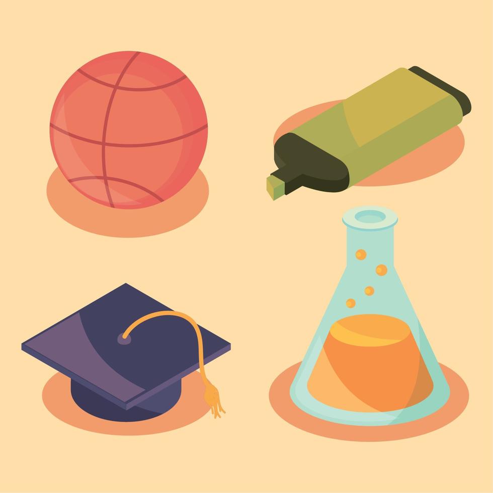 isometric school supplies vector