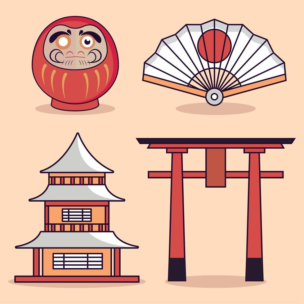 icon collection japanese culture vector