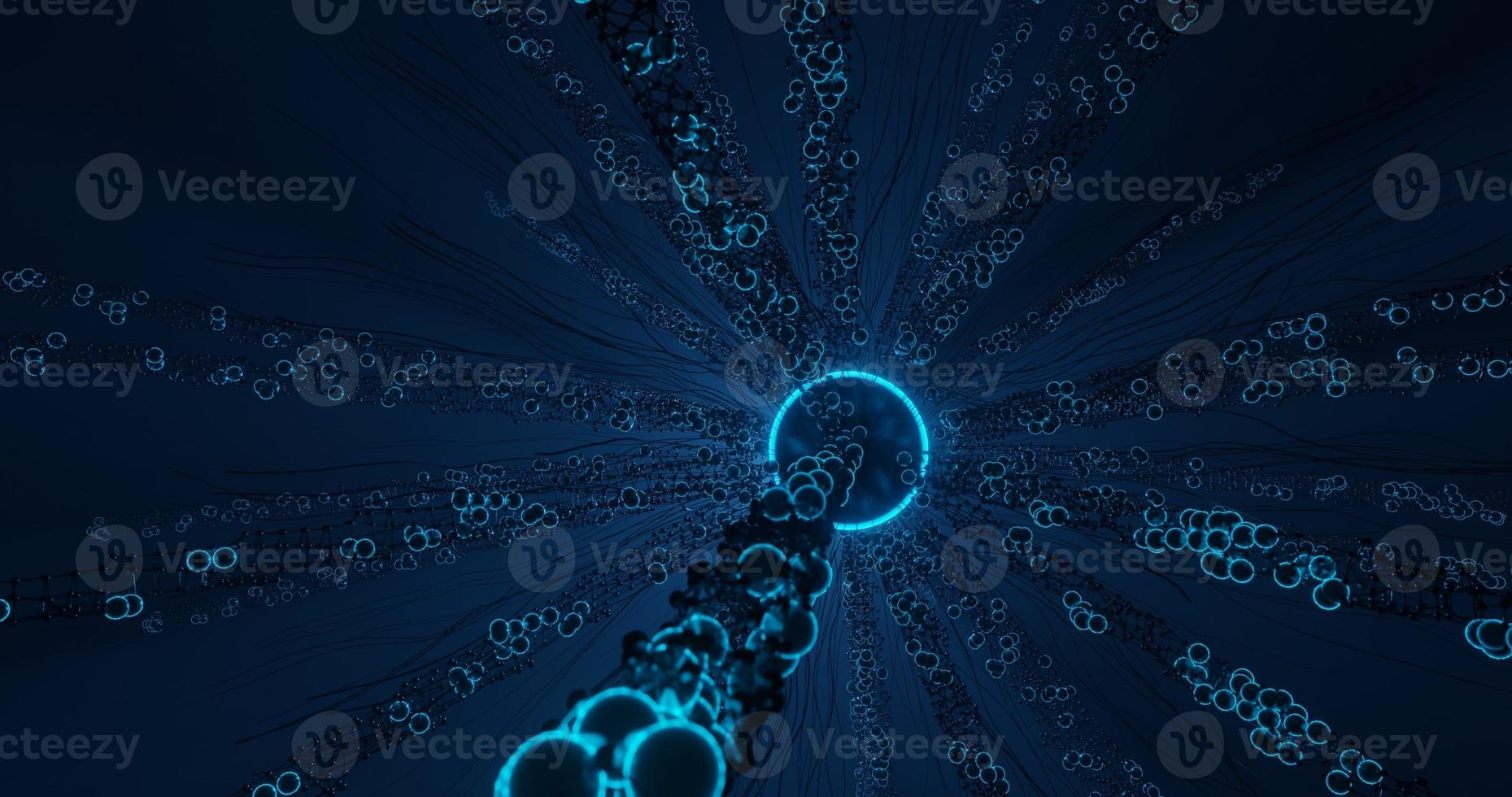abstract background using microscopic particles theme with blue color and bright circle in the middle, 3d rendering, and 4K size photo