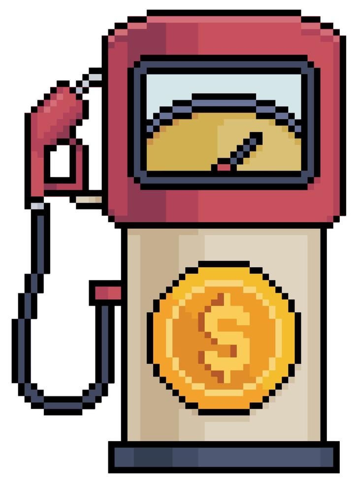 Pixel art gas pump with coin. oil investment vector icon for 8bit game on white background