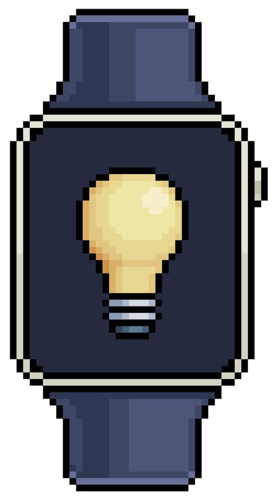 Pixel art Smartwatch with light bulb lamp icon vector icon for 8bit game on white background
