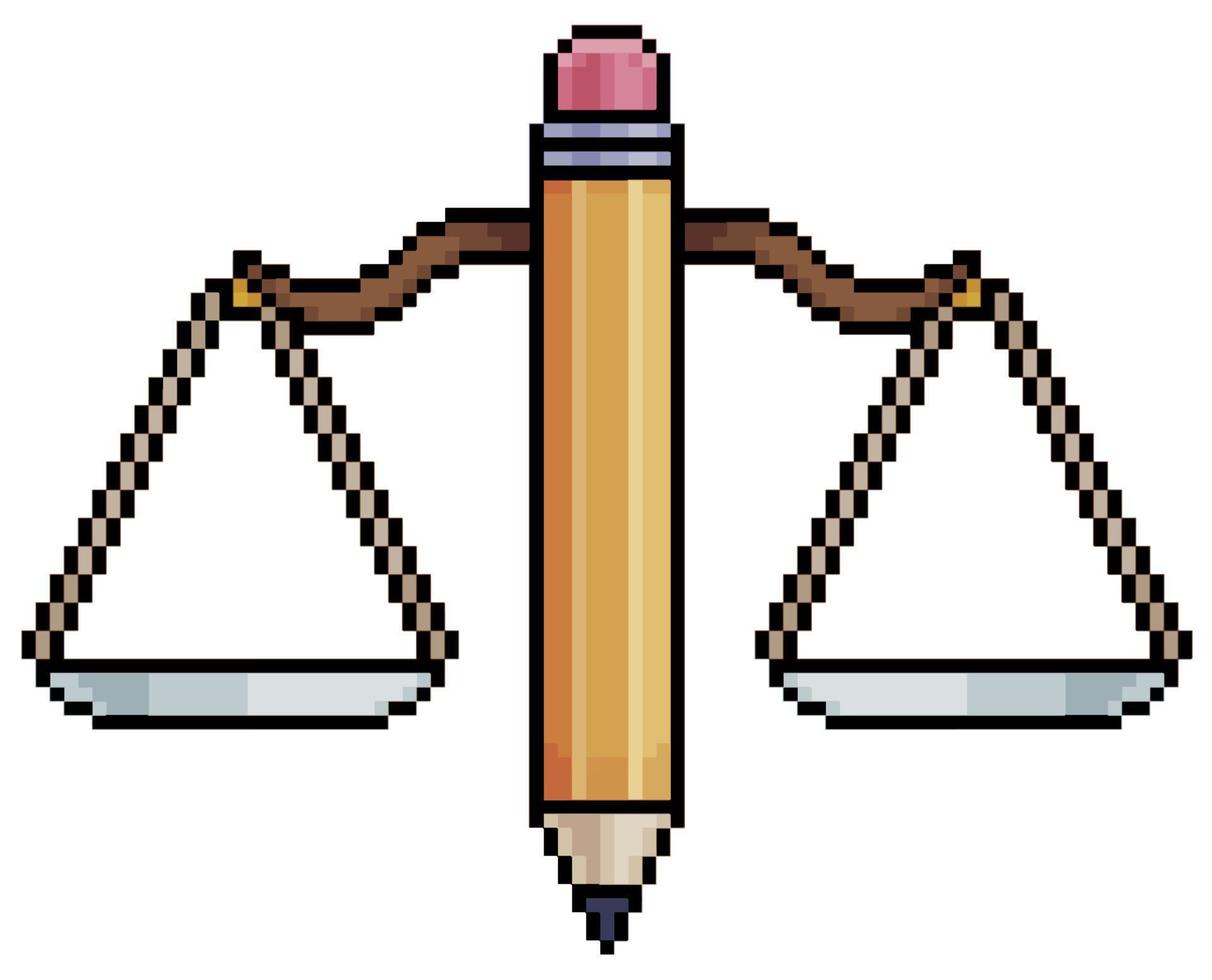Pixel art pencil scale vector icon for 8bit game on white background