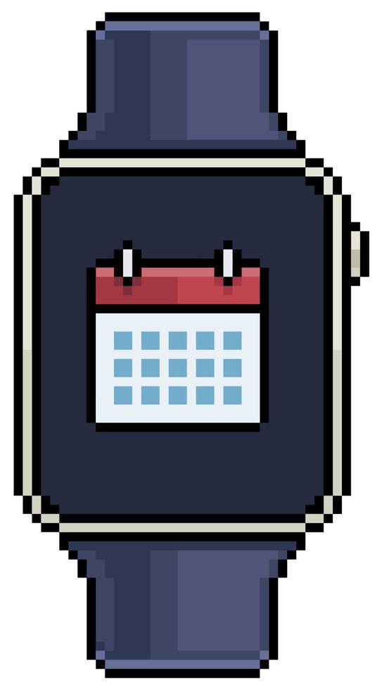 Pixel art Smartwatch with calendar icon vector icon for 8bit game on white background