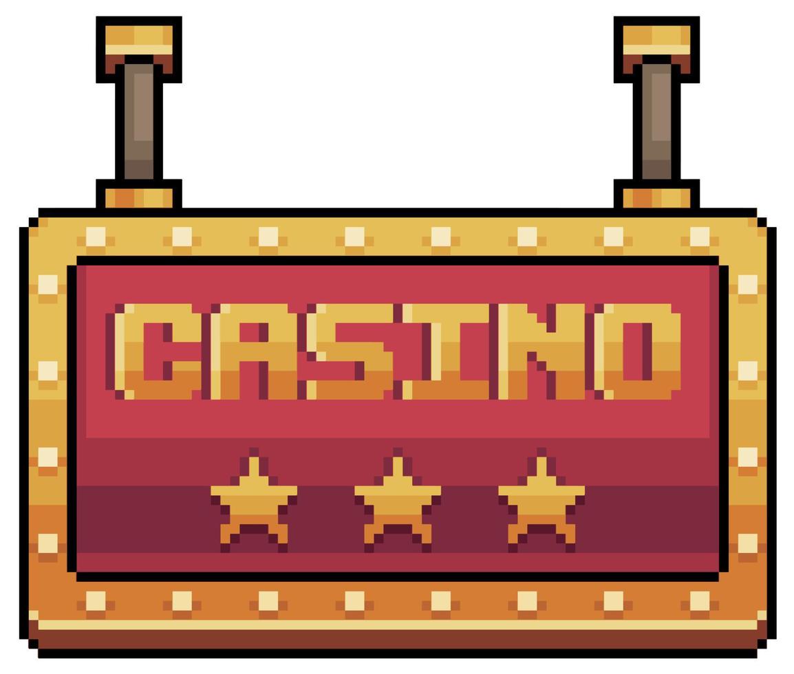 Pixel art casino board. Neon sign vector icon for 8bit game on white background