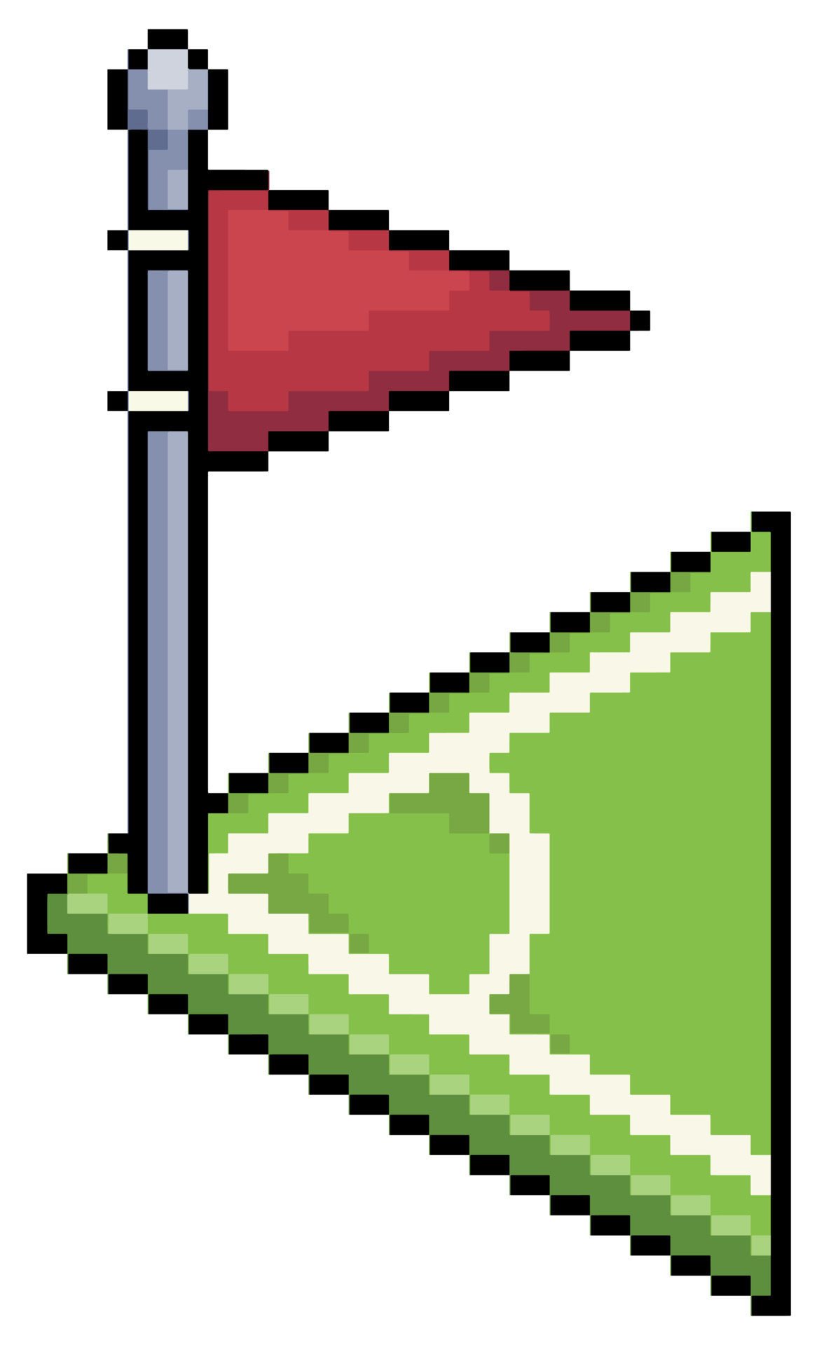 Pixel art corner kick with red flag. Football corner vector icon for