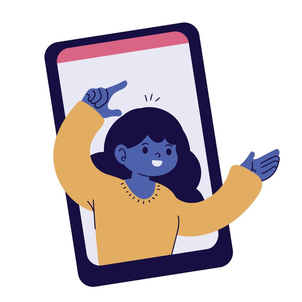 girl on screen phone vector
