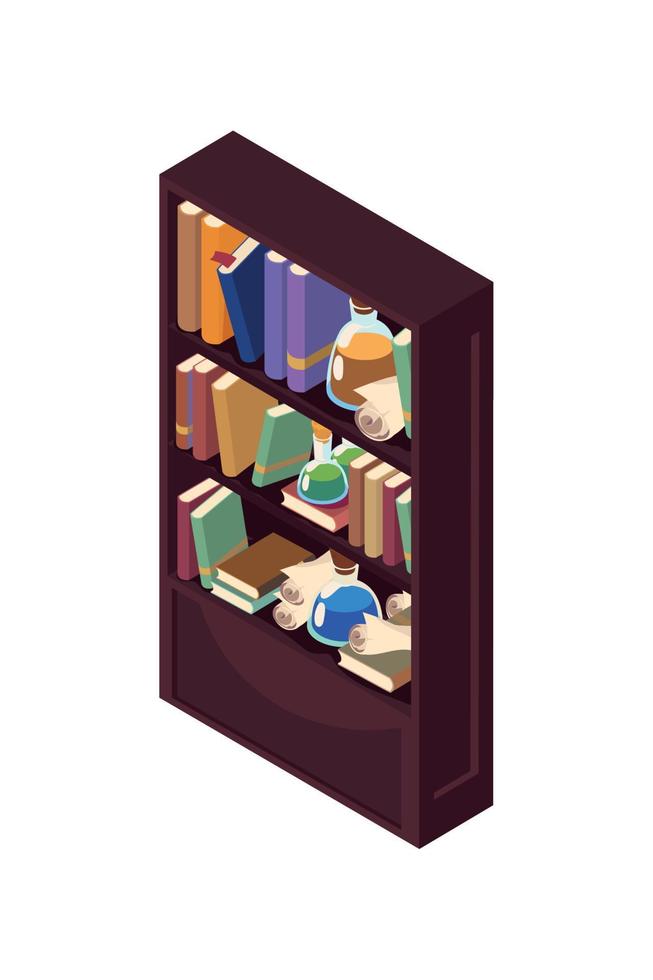 estantería con hechizos y libros vector