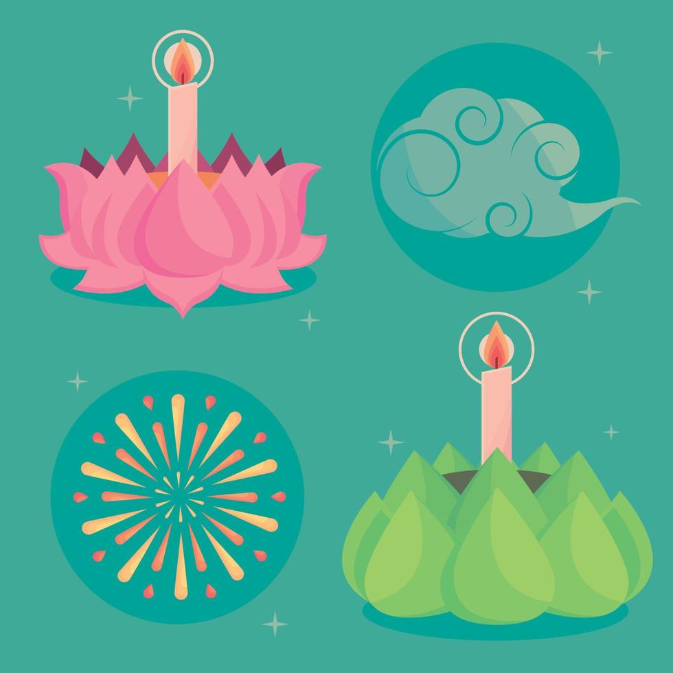 celebración de loy krathong, iconos vector