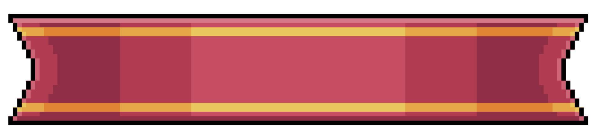 Pixel art red and gold stripe. Red tape vector icon for 8bit game on white background