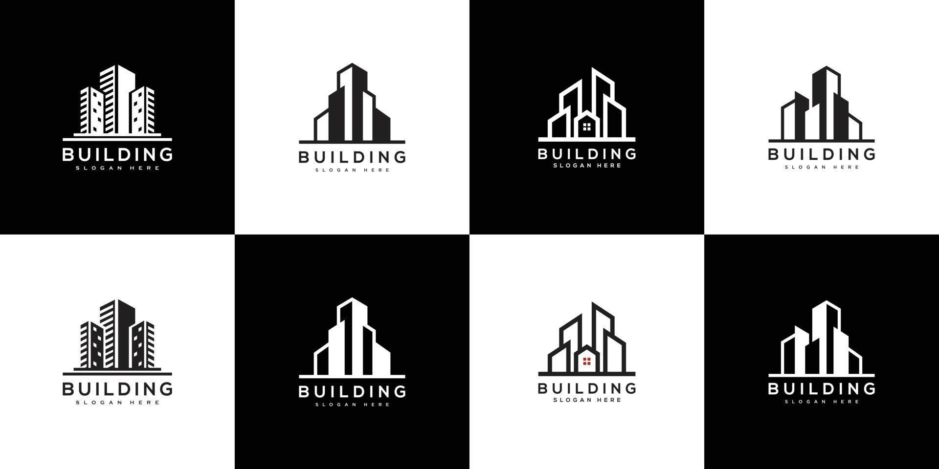 set of Building logo with line art style. city building abstract for logo design inspiration vector