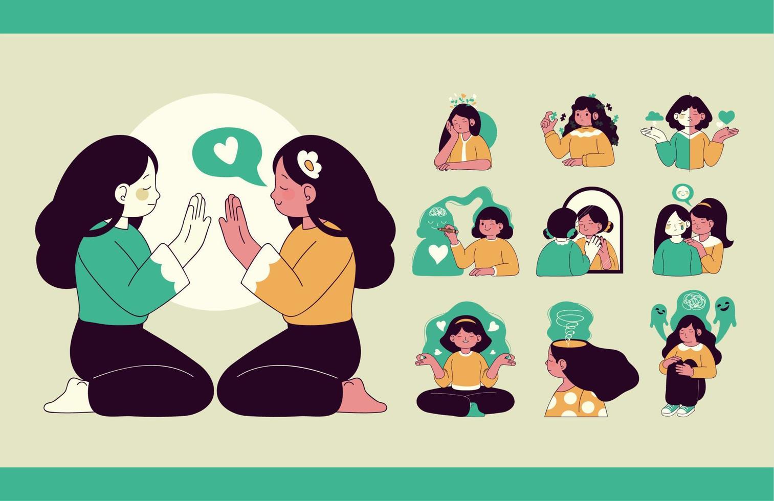 set of people and mental health vector