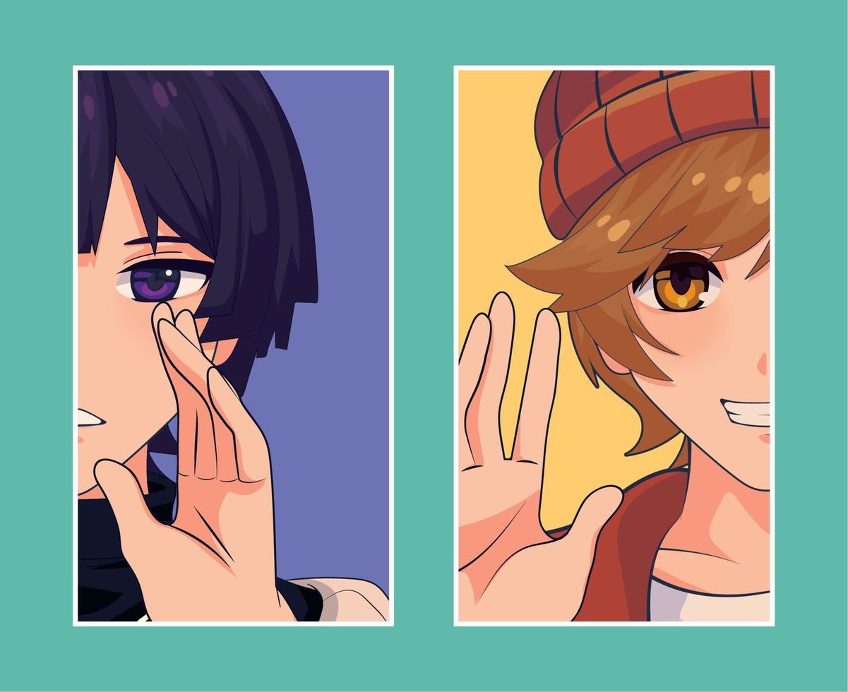 anime boys face closeup vector