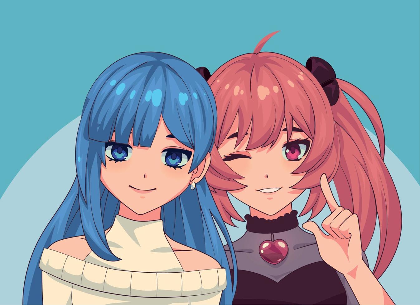 two anime girls vector