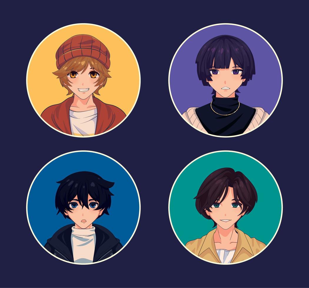 anime male avatars vector